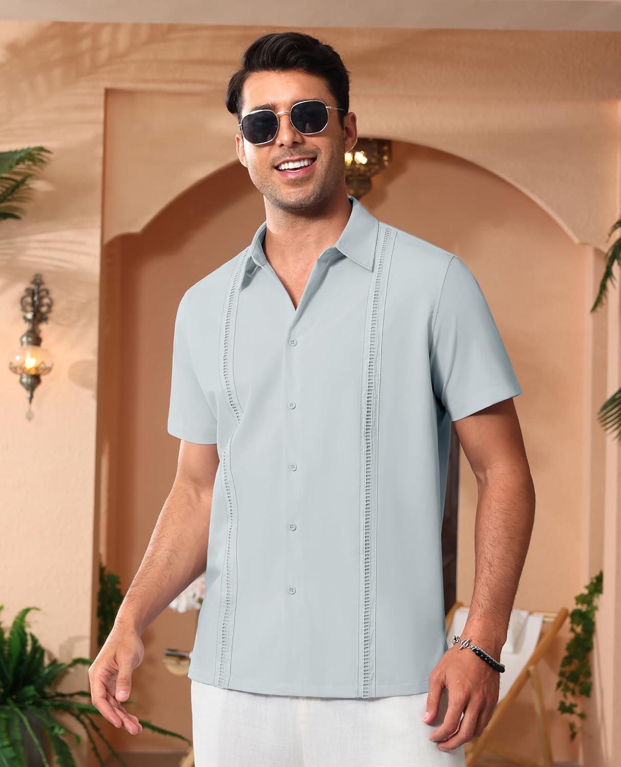 imageAlimens amp Gentle Mens Cuban Guayabera Shirts Short Sleeve Button Down Shirts for Men Summer Beach WeddingLight Grey