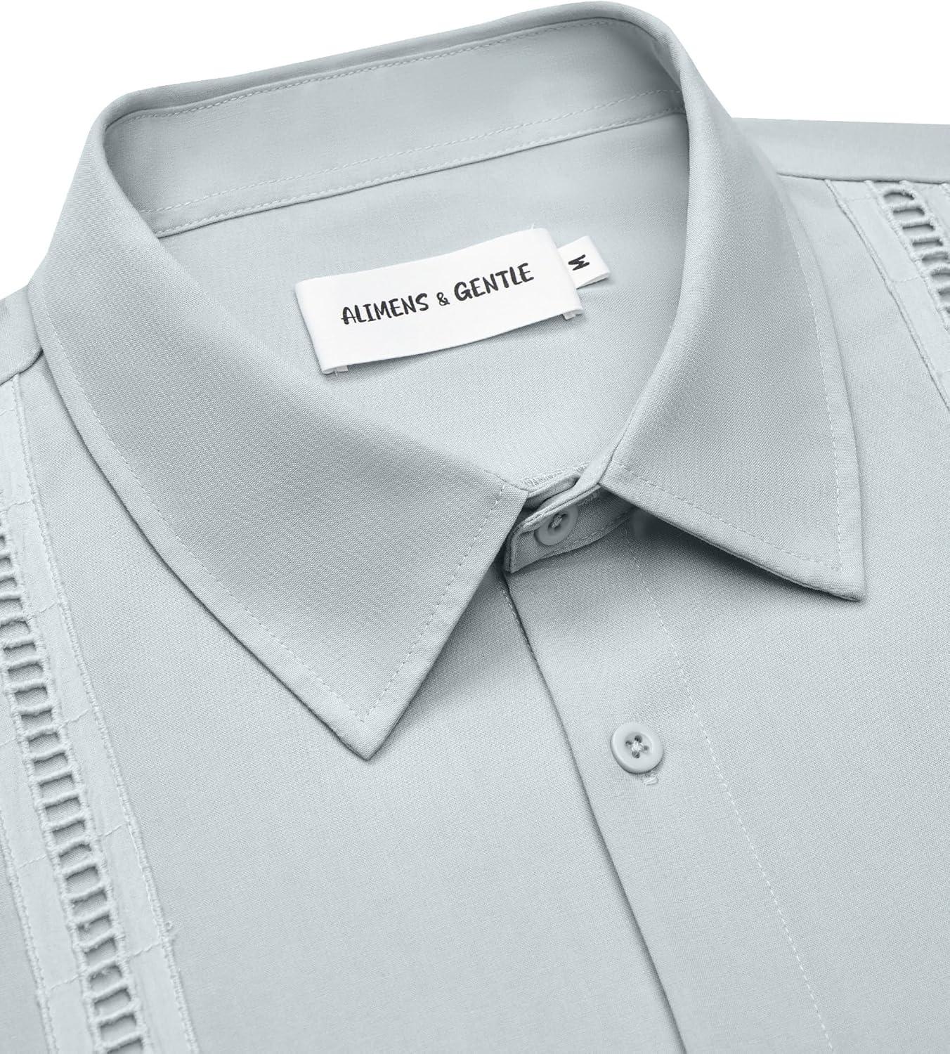 imageAlimens amp Gentle Mens Cuban Guayabera Shirts Short Sleeve Button Down Shirts for Men Summer Beach WeddingLight Grey