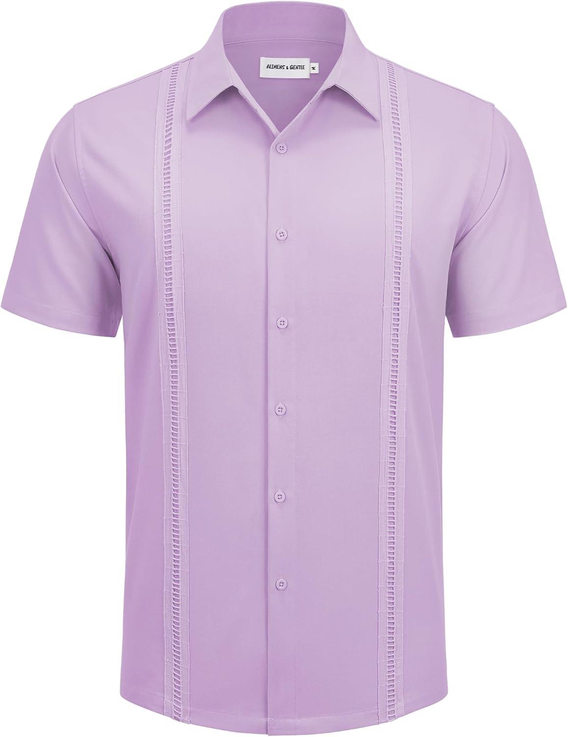 imageAlimens amp Gentle Mens Cuban Guayabera Shirts Short Sleeve Button Down Shirts for Men Summer Beach WeddingLight Purple