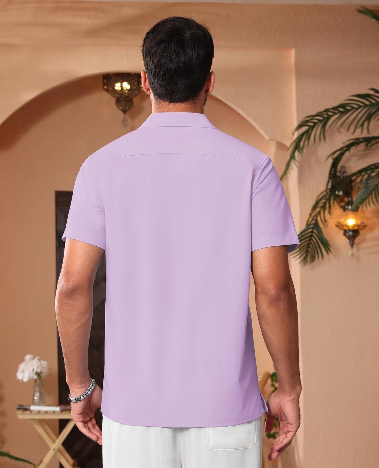 imageAlimens amp Gentle Mens Cuban Guayabera Shirts Short Sleeve Button Down Shirts for Men Summer Beach WeddingLight Purple
