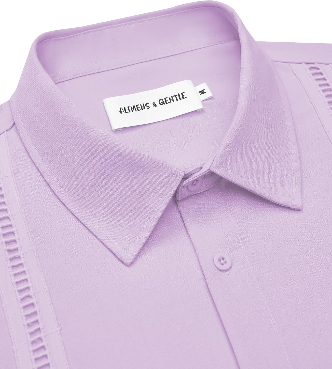 imageAlimens amp Gentle Mens Cuban Guayabera Shirts Short Sleeve Button Down Shirts for Men Summer Beach WeddingLight Purple