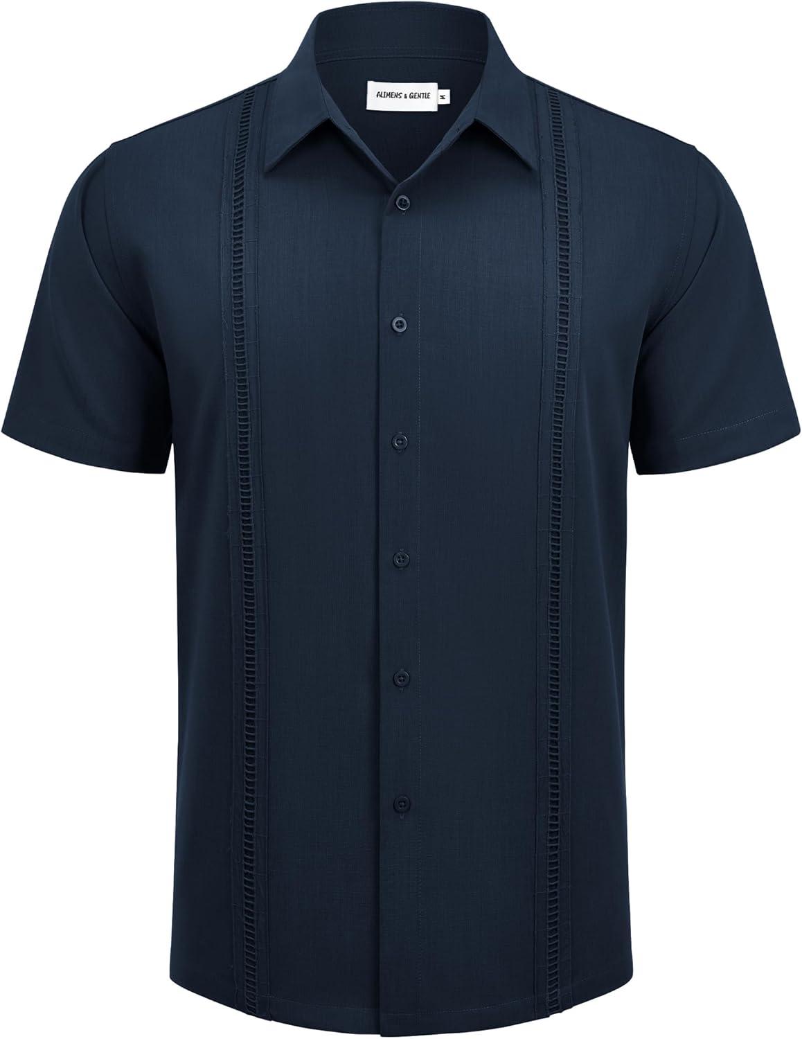 imageAlimens amp Gentle Mens Cuban Guayabera Shirts Short Sleeve Button Down Shirts for Men Summer Beach WeddingNavy Blue