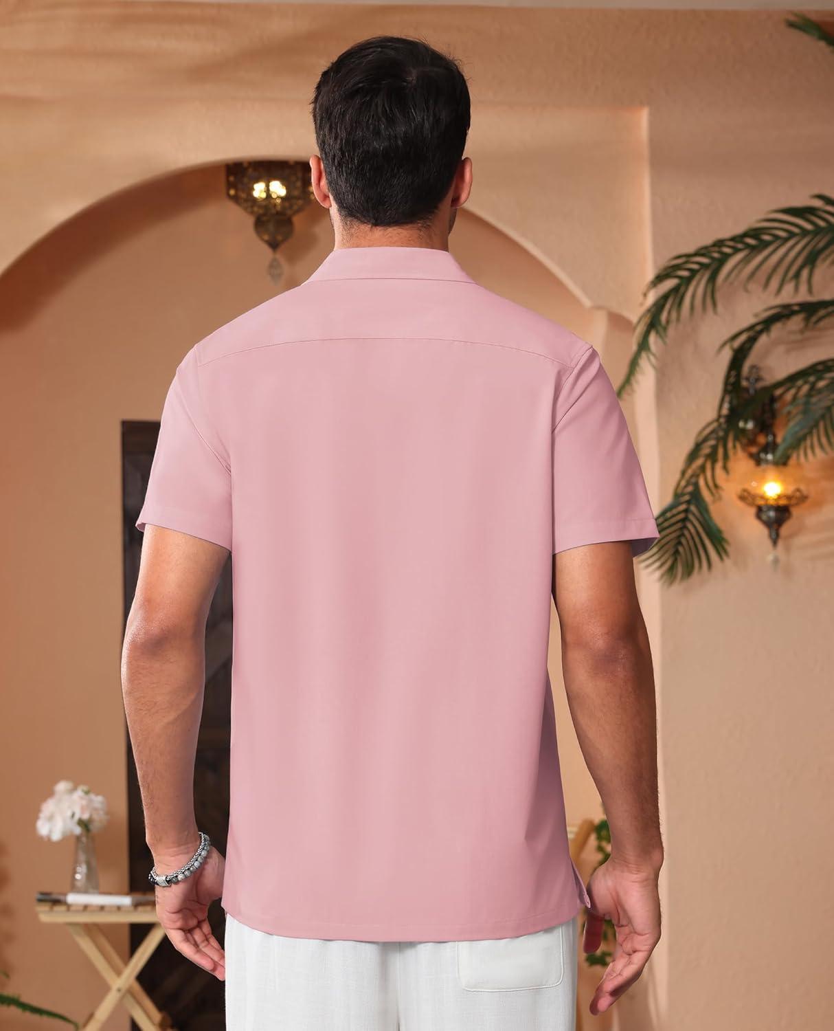 imageAlimens amp Gentle Mens Cuban Guayabera Shirts Short Sleeve Button Down Shirts for Men Summer Beach WeddingPink