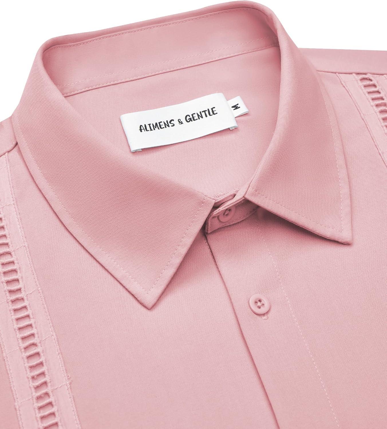 imageAlimens amp Gentle Mens Cuban Guayabera Shirts Short Sleeve Button Down Shirts for Men Summer Beach WeddingPink