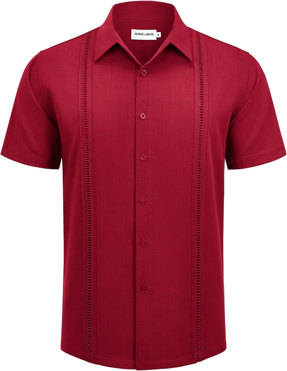 imageAlimens amp Gentle Mens Cuban Guayabera Shirts Short Sleeve Button Down Shirts for Men Summer Beach WeddingRed