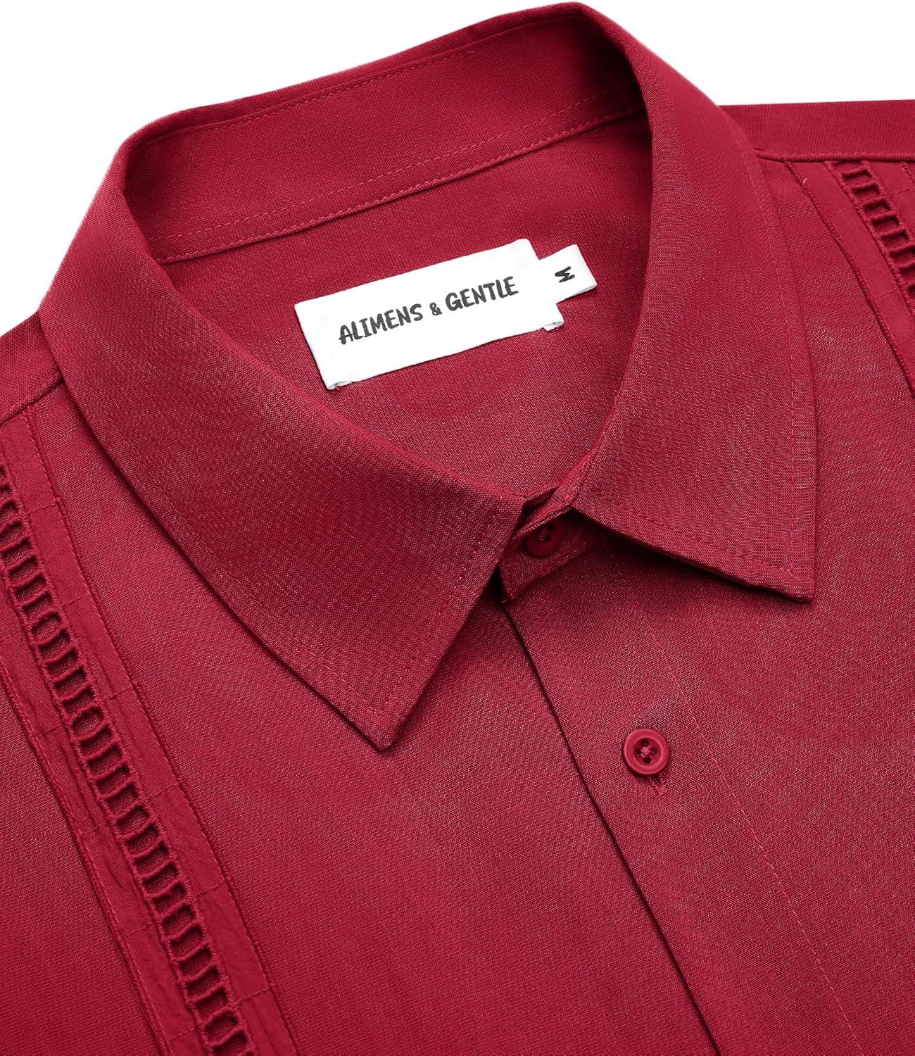 imageAlimens amp Gentle Mens Cuban Guayabera Shirts Short Sleeve Button Down Shirts for Men Summer Beach WeddingRed