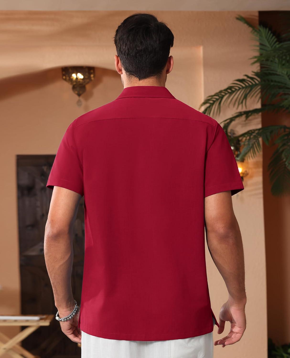 imageAlimens amp Gentle Mens Cuban Guayabera Shirts Short Sleeve Button Down Shirts for Men Summer Beach WeddingRed