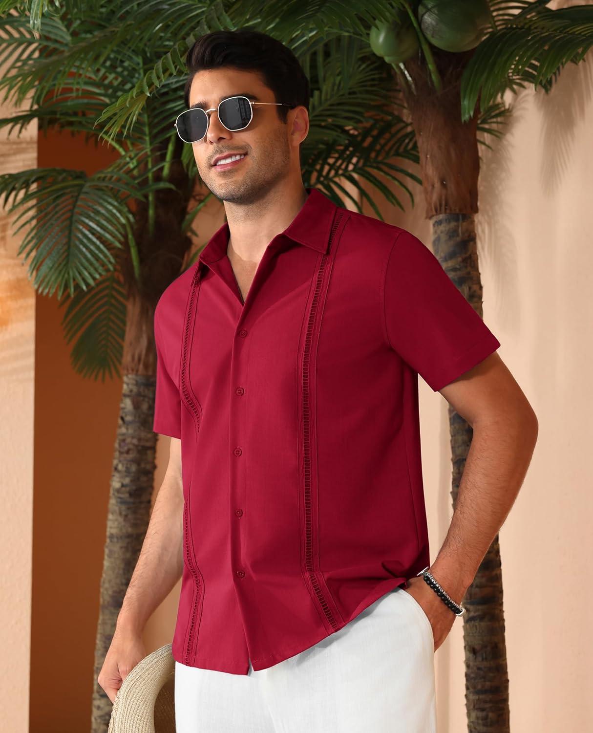 imageAlimens amp Gentle Mens Cuban Guayabera Shirts Short Sleeve Button Down Shirts for Men Summer Beach WeddingRed