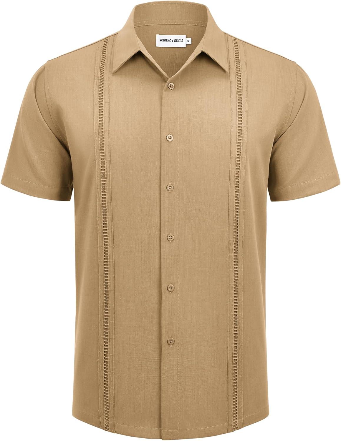 imageAlimens amp Gentle Mens Cuban Guayabera Shirts Short Sleeve Button Down Shirts for Men Summer Beach WeddingTan