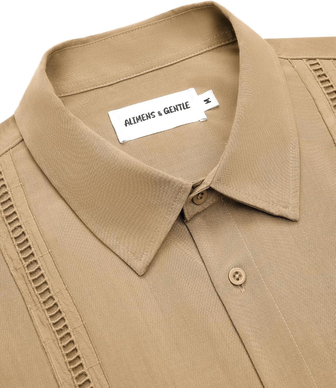 imageAlimens amp Gentle Mens Cuban Guayabera Shirts Short Sleeve Button Down Shirts for Men Summer Beach WeddingTan
