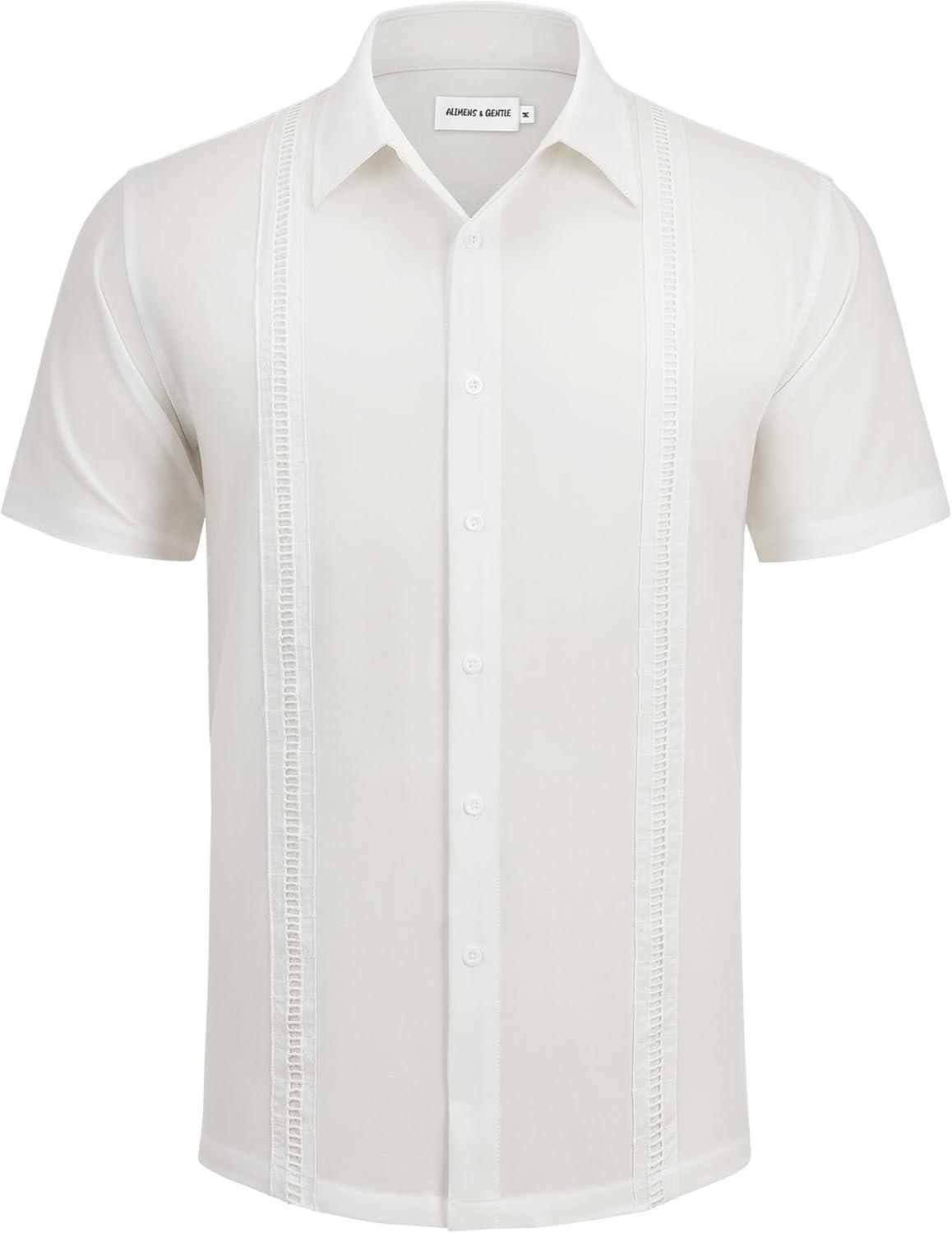 imageAlimens amp Gentle Mens Cuban Guayabera Shirts Short Sleeve Button Down Shirts for Men Summer Beach WeddingWhite
