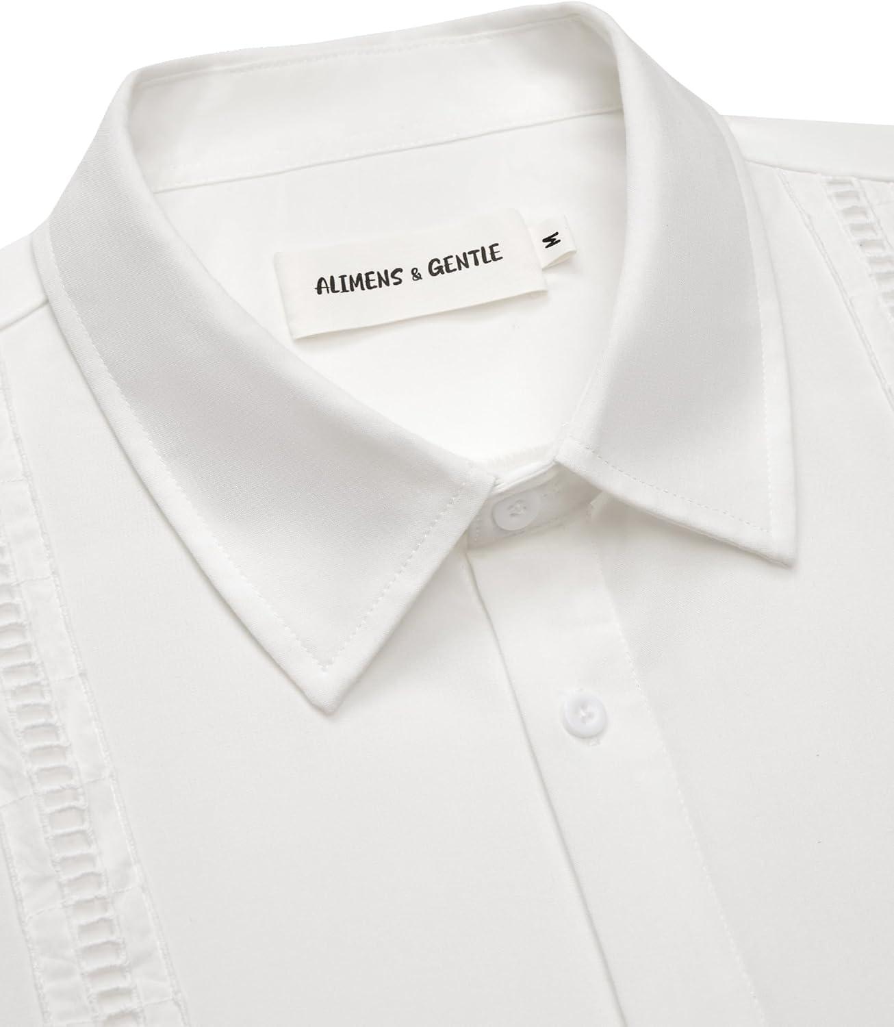 imageAlimens amp Gentle Mens Cuban Guayabera Shirts Short Sleeve Button Down Shirts for Men Summer Beach WeddingWhite