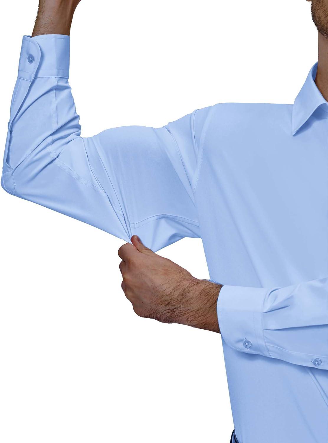 imageAlimens amp Gentle Mens Dress Shirts 4Way Stretch Long Sleeve Collared Casual Solid Wedding Dating Button Down ShirtBlue