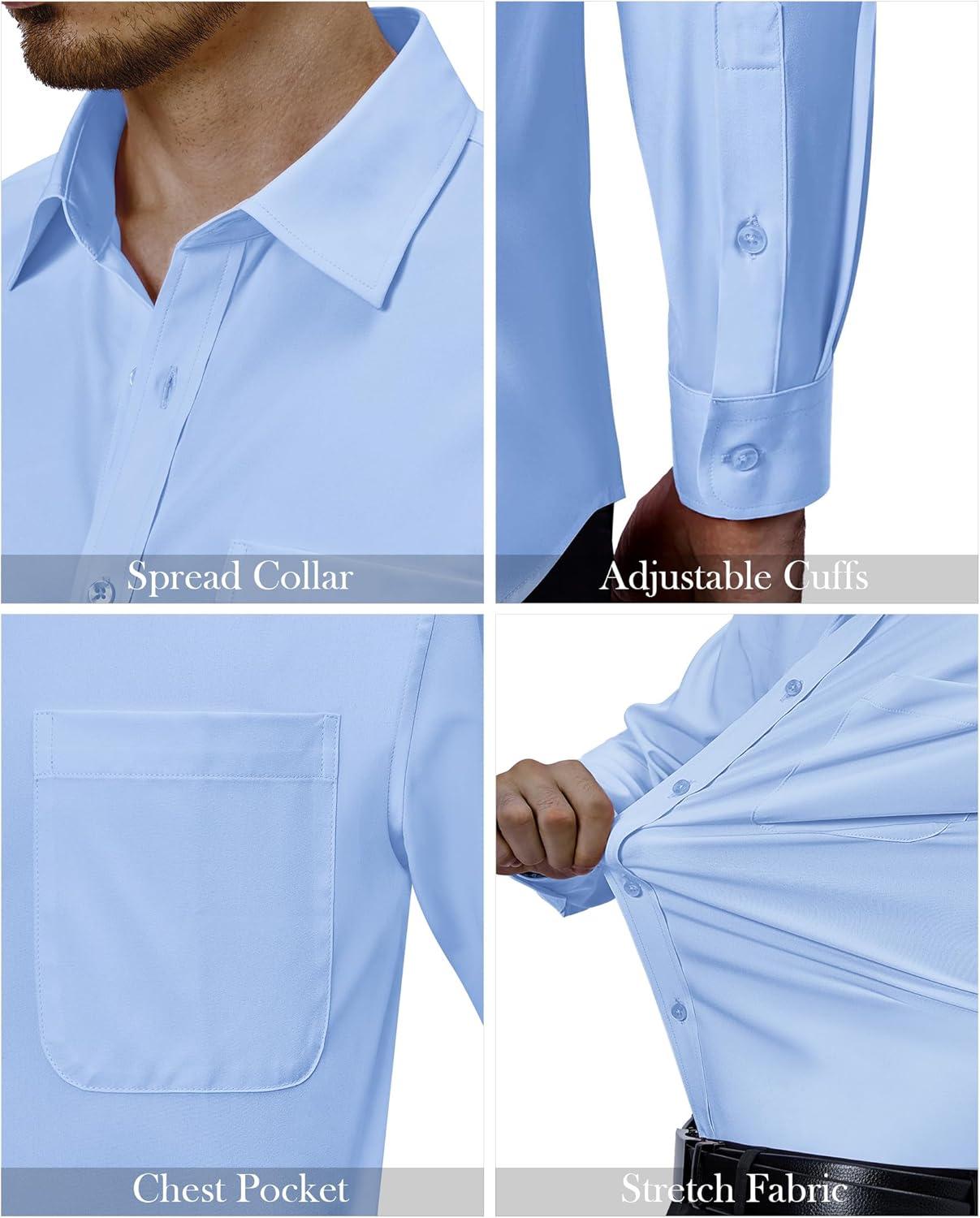 imageAlimens amp Gentle Mens Dress Shirts 4Way Stretch Long Sleeve Collared Casual Solid Wedding Dating Button Down ShirtBlue