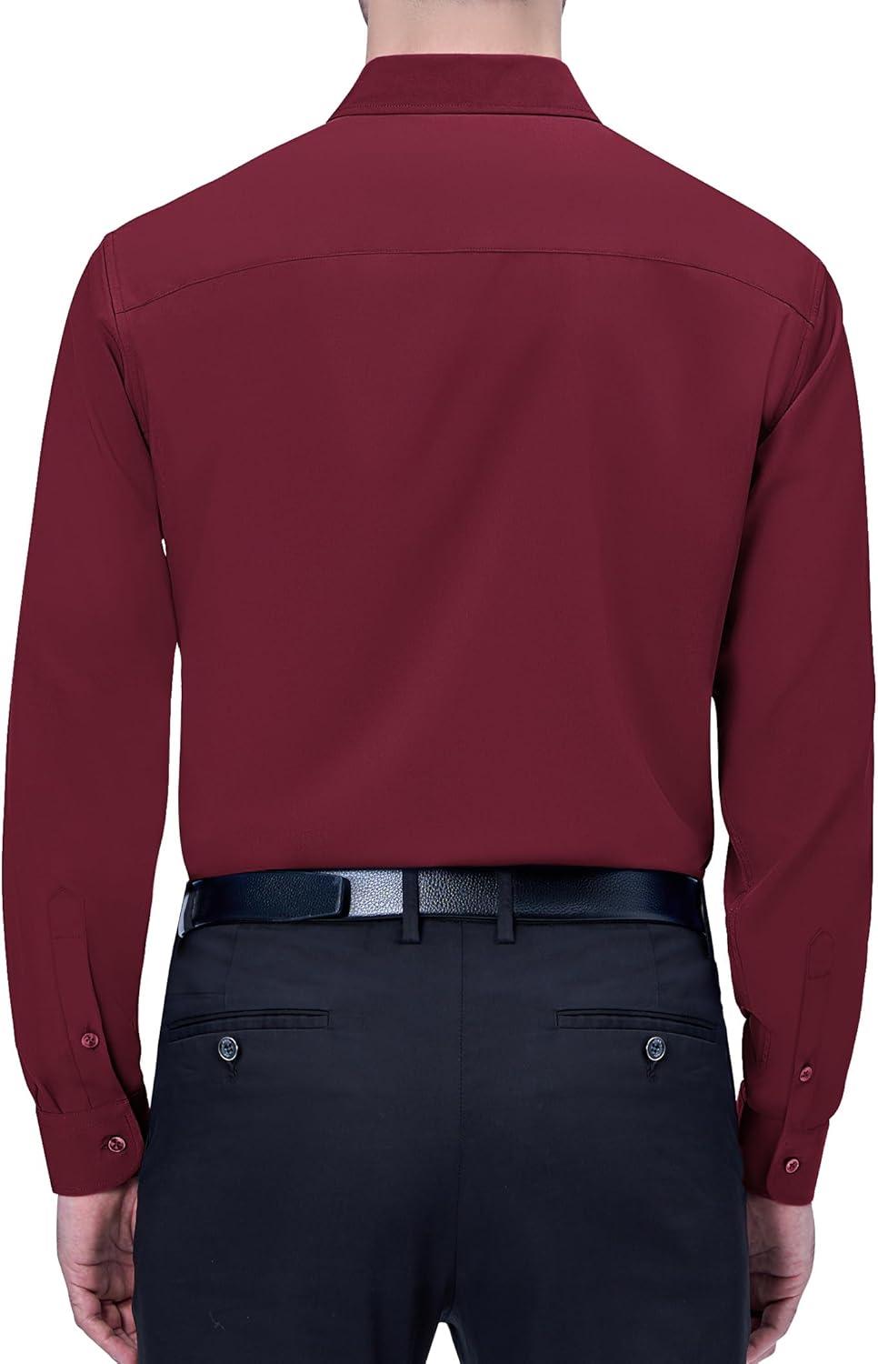 imageAlimens amp Gentle Mens Dress Shirts 4Way Stretch Long Sleeve Collared Casual Solid Wedding Dating Button Down ShirtBurgundy