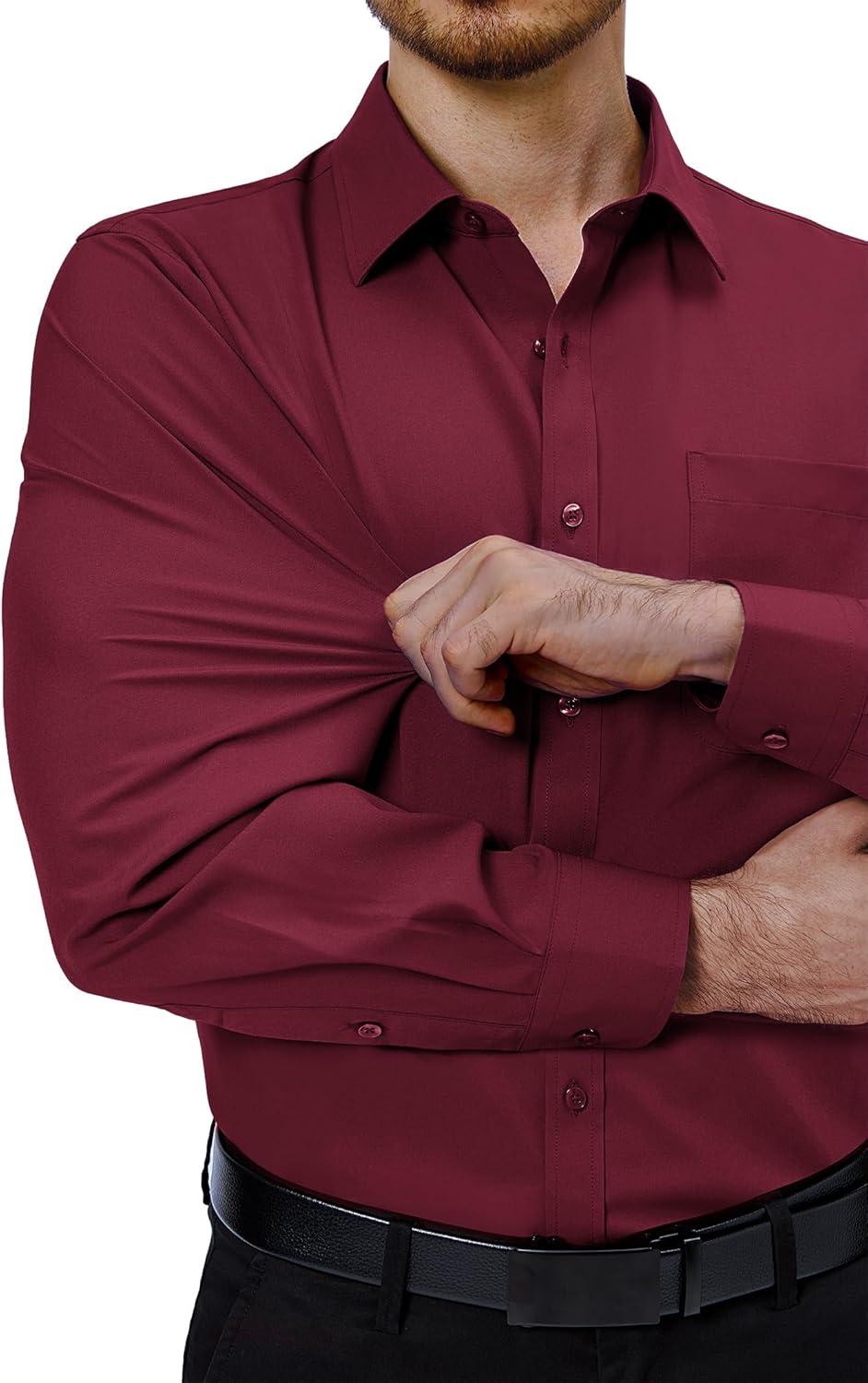 imageAlimens amp Gentle Mens Dress Shirts 4Way Stretch Long Sleeve Collared Casual Solid Wedding Dating Button Down ShirtBurgundy