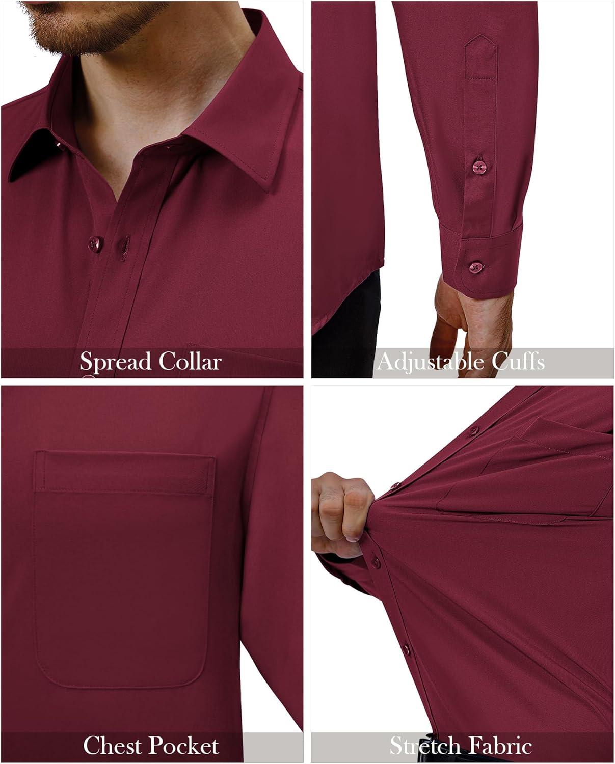 imageAlimens amp Gentle Mens Dress Shirts 4Way Stretch Long Sleeve Collared Casual Solid Wedding Dating Button Down ShirtBurgundy