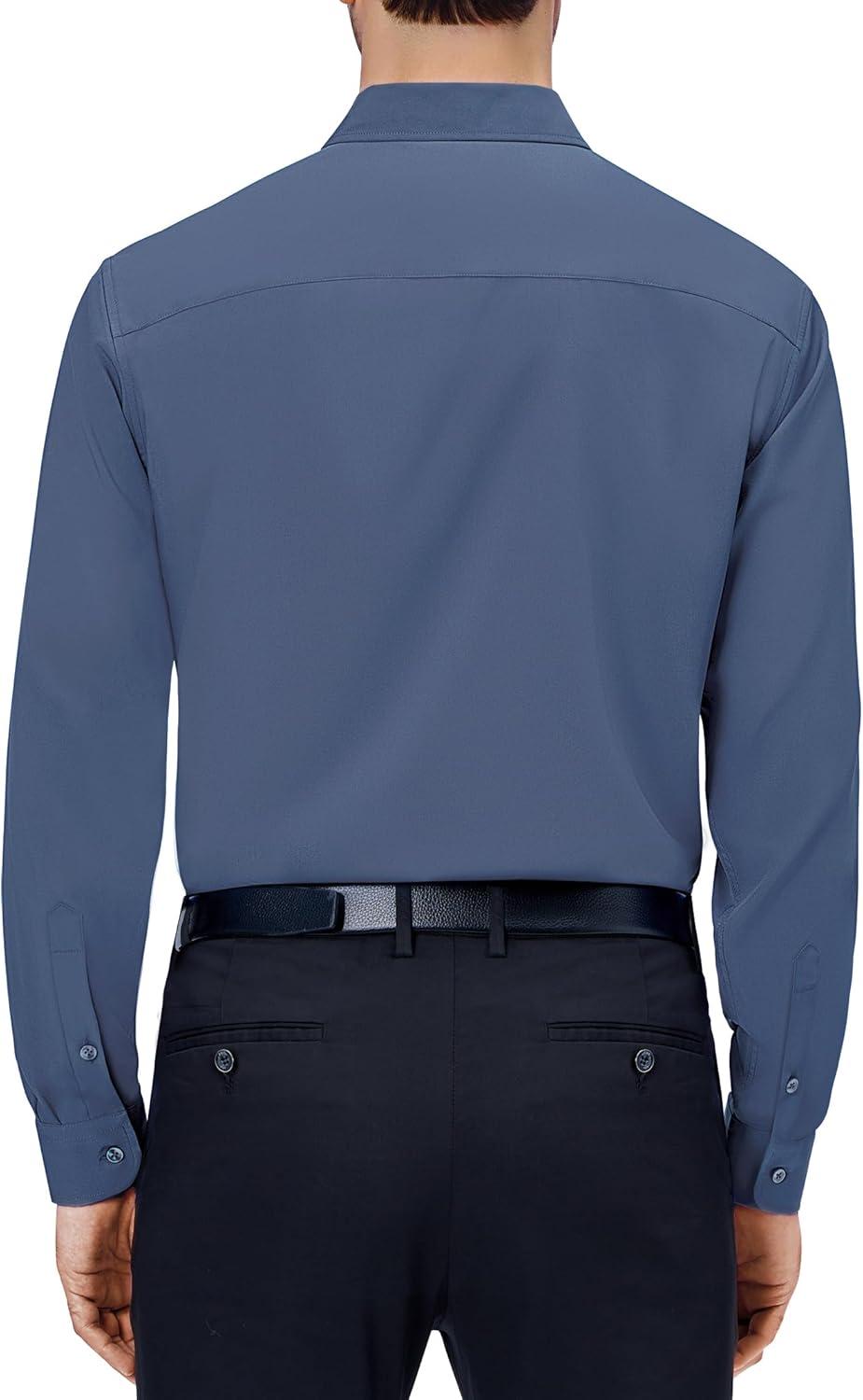 imageAlimens amp Gentle Mens Dress Shirts 4Way Stretch Long Sleeve Collared Casual Solid Wedding Dating Button Down ShirtDusty Blue