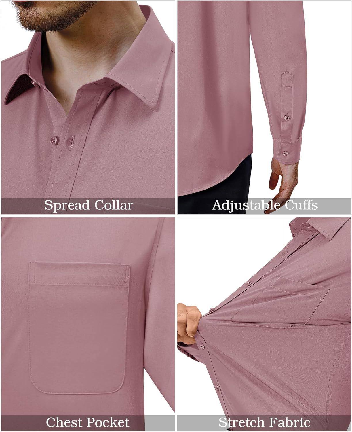 imageAlimens amp Gentle Mens Dress Shirts 4Way Stretch Long Sleeve Collared Casual Solid Wedding Dating Button Down ShirtMauve