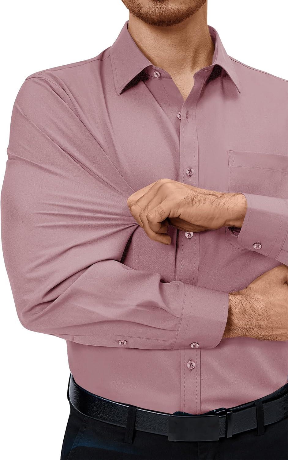 imageAlimens amp Gentle Mens Dress Shirts 4Way Stretch Long Sleeve Collared Casual Solid Wedding Dating Button Down ShirtMauve