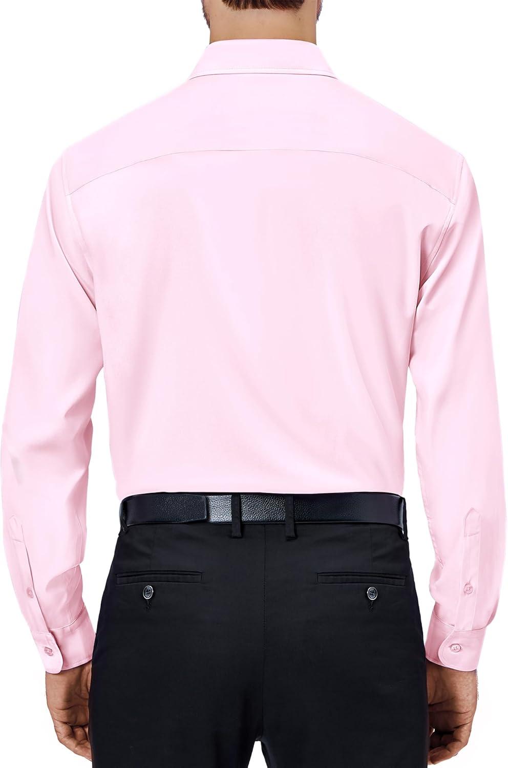 imageAlimens amp Gentle Mens Dress Shirts 4Way Stretch Long Sleeve Collared Casual Solid Wedding Dating Button Down ShirtPink