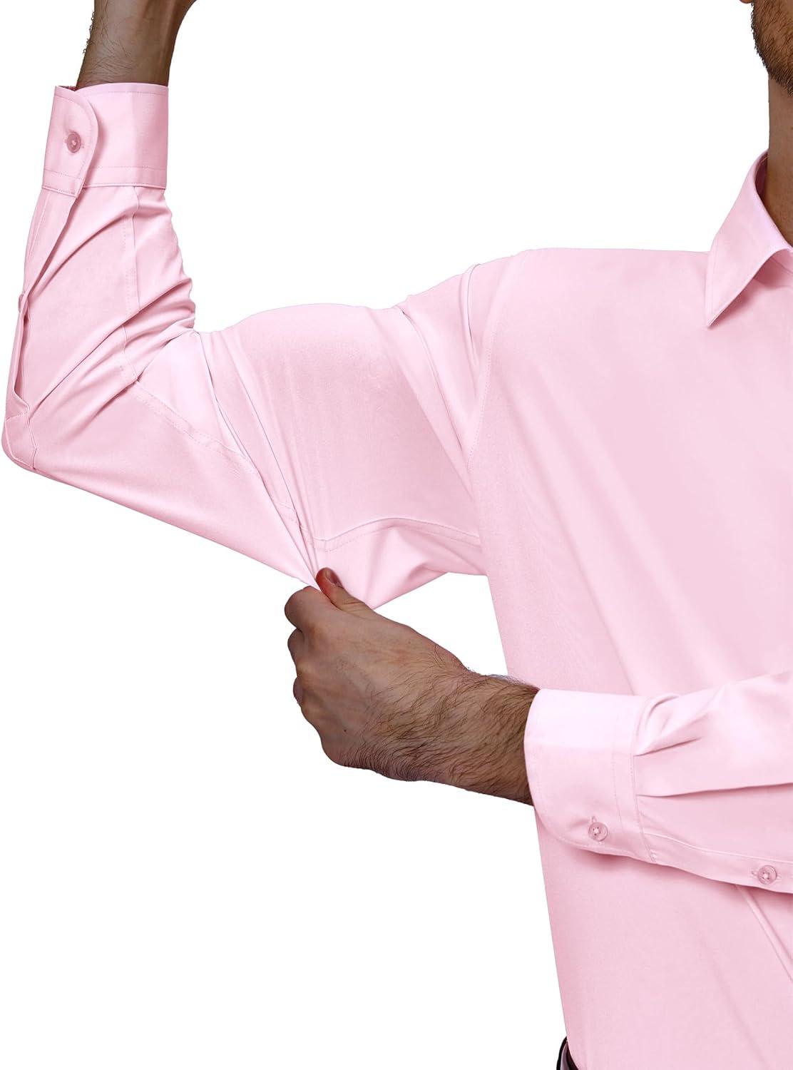 imageAlimens amp Gentle Mens Dress Shirts 4Way Stretch Long Sleeve Collared Casual Solid Wedding Dating Button Down ShirtPink
