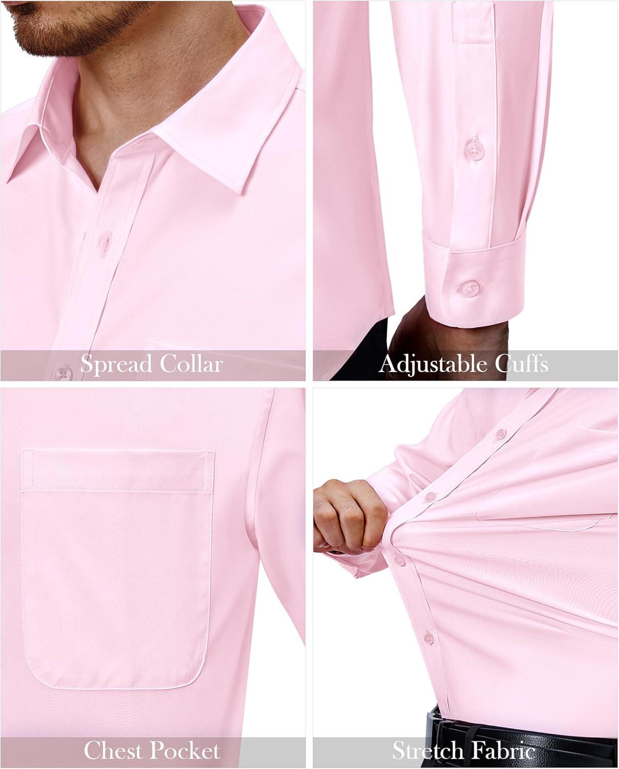 imageAlimens amp Gentle Mens Dress Shirts 4Way Stretch Long Sleeve Collared Casual Solid Wedding Dating Button Down ShirtPink