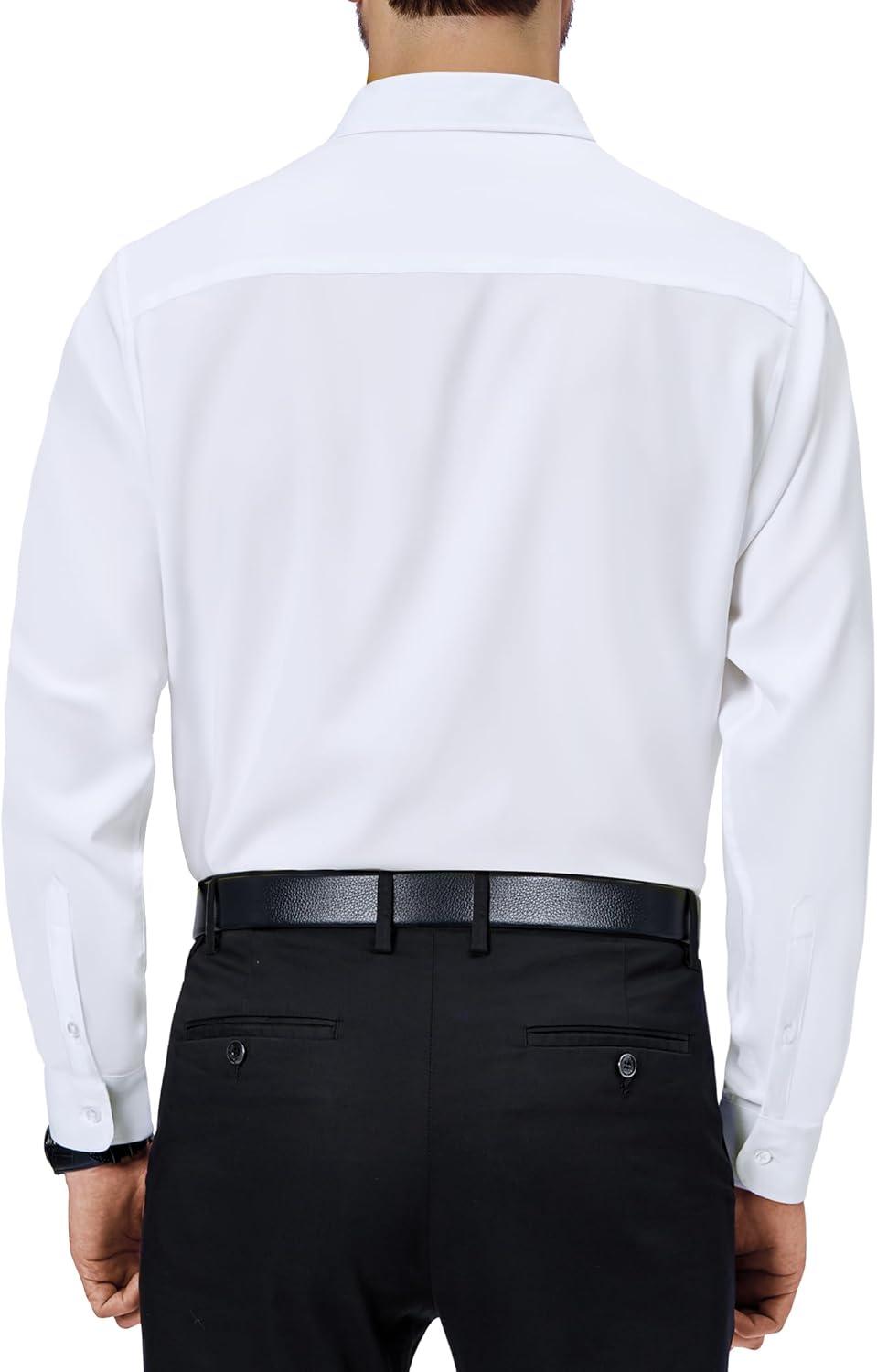imageAlimens amp Gentle Mens Dress Shirts 4Way Stretch Long Sleeve Collared Casual Solid Wedding Dating Button Down ShirtWhite