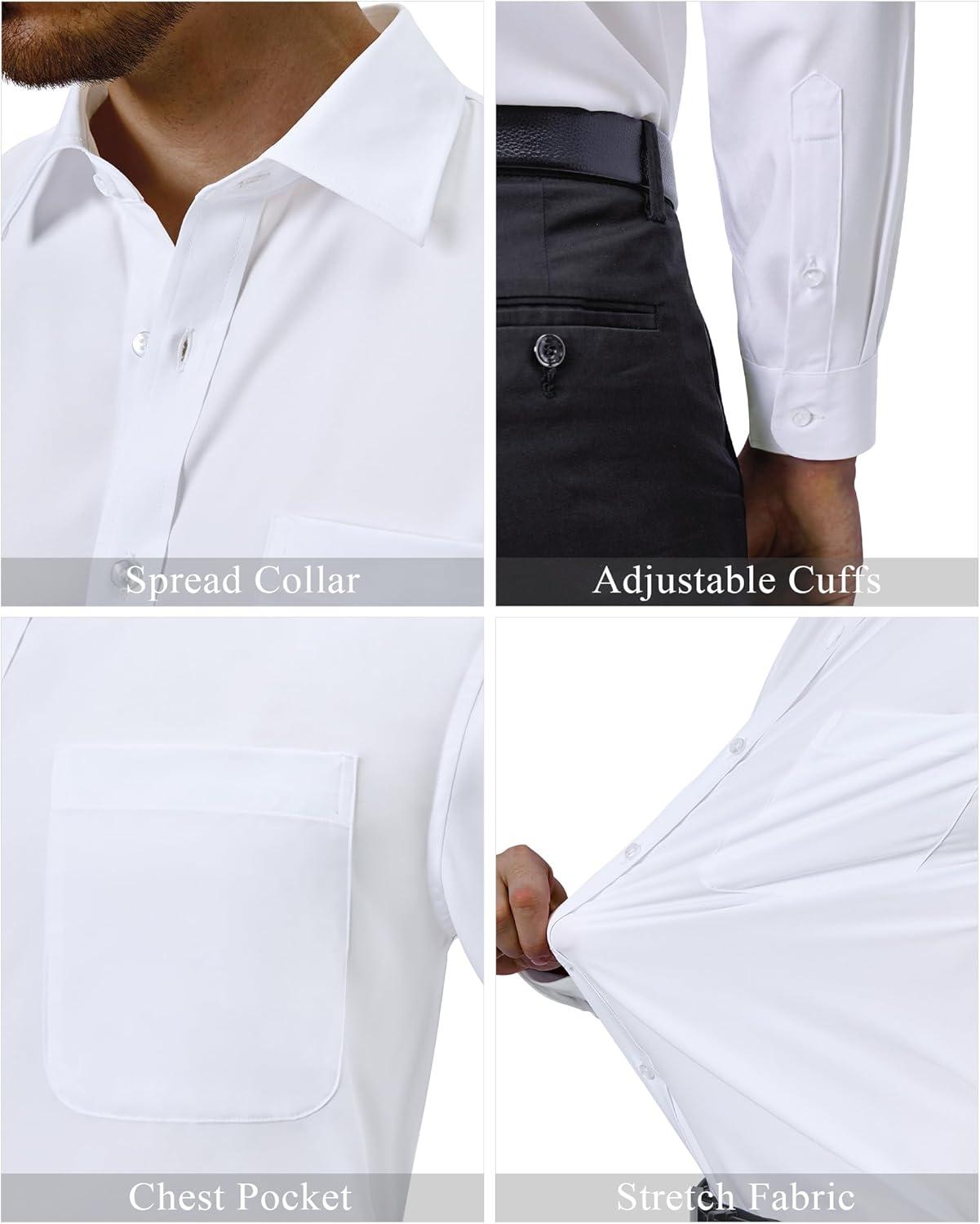 imageAlimens amp Gentle Mens Dress Shirts 4Way Stretch Long Sleeve Collared Casual Solid Wedding Dating Button Down ShirtWhite