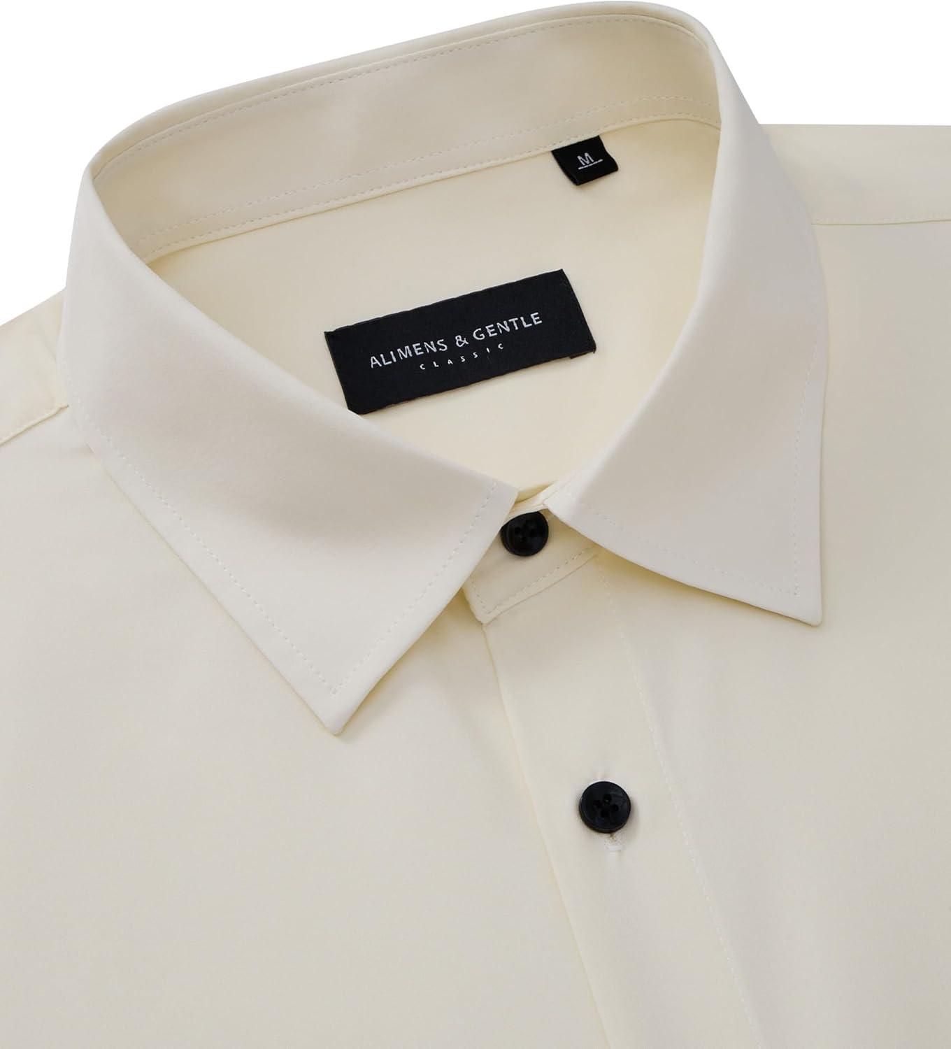 imageAlimens amp Gentle Mens Dress Shirts Long Sleeve 4 Way Stretch Solid Collared Button Down Shirt Regular Fit Formal BusinessBeige
