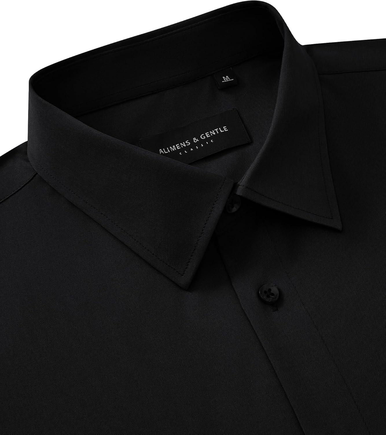 imageAlimens amp Gentle Mens Dress Shirts Long Sleeve 4 Way Stretch Solid Collared Button Down Shirt Regular Fit Formal BusinessBlack