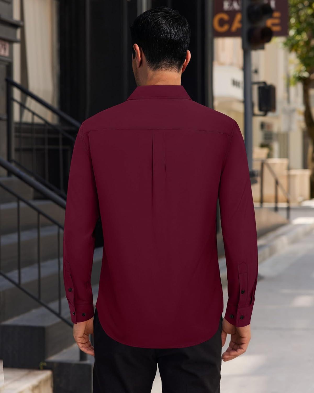 imageAlimens amp Gentle Mens Dress Shirts Long Sleeve 4 Way Stretch Solid Collared Button Down Shirt Regular Fit Formal BusinessBurgundy
