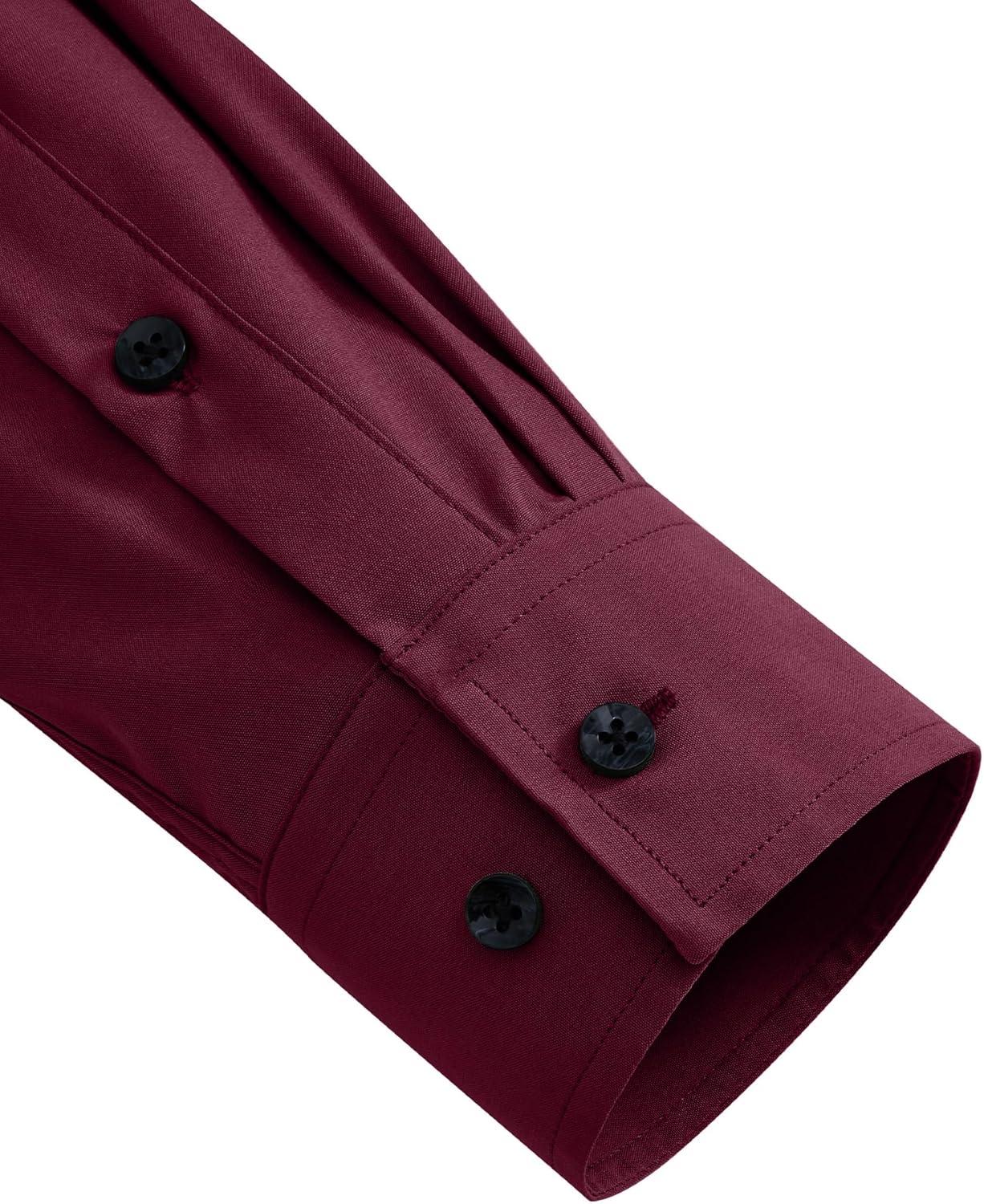 imageAlimens amp Gentle Mens Dress Shirts Long Sleeve 4 Way Stretch Solid Collared Button Down Shirt Regular Fit Formal BusinessBurgundy