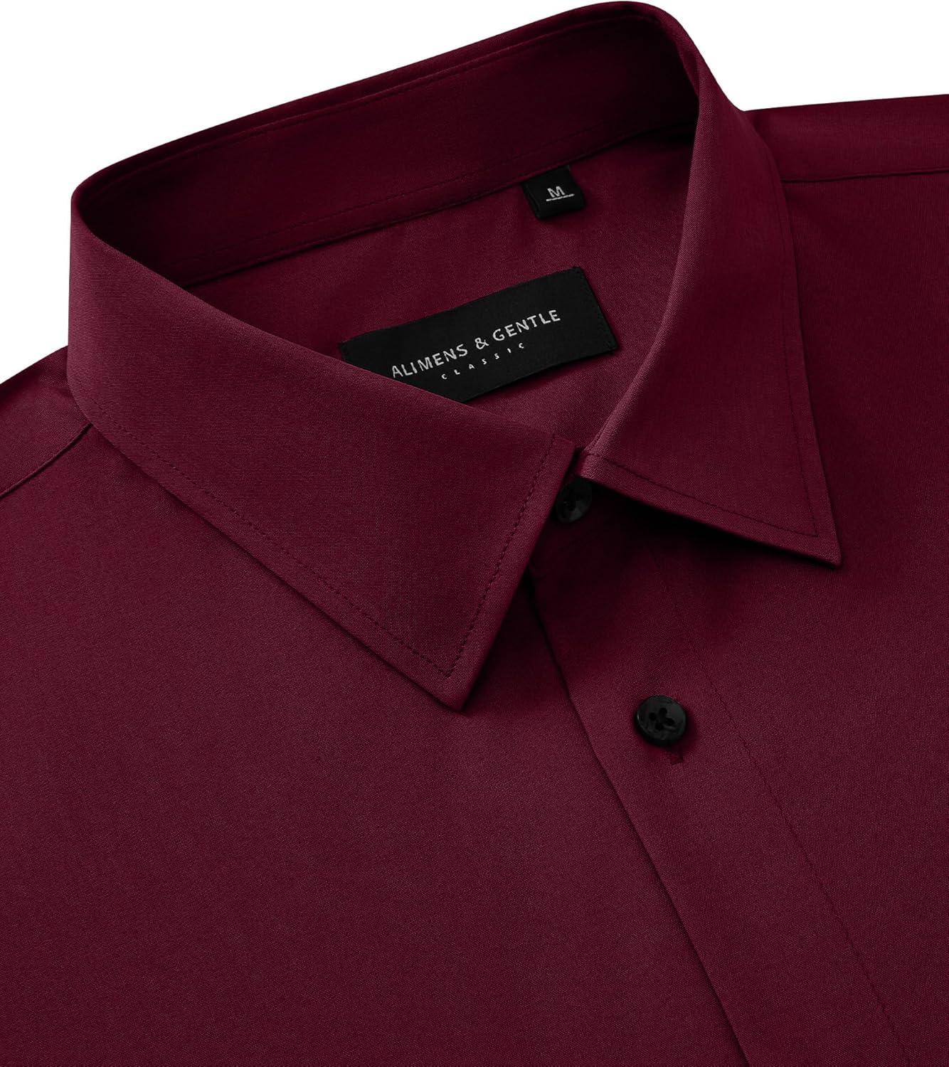 imageAlimens amp Gentle Mens Dress Shirts Long Sleeve 4 Way Stretch Solid Collared Button Down Shirt Regular Fit Formal BusinessBurgundy