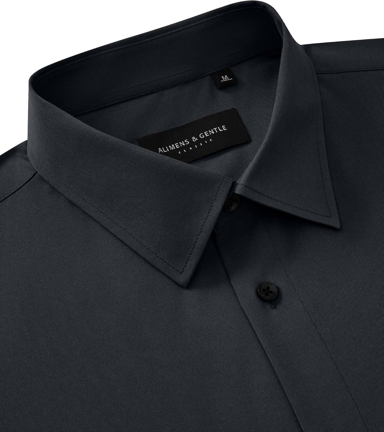 imageAlimens amp Gentle Mens Dress Shirts Long Sleeve 4 Way Stretch Solid Collared Button Down Shirt Regular Fit Formal BusinessDark Grey