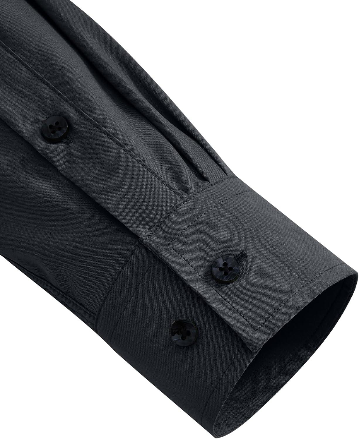 imageAlimens amp Gentle Mens Dress Shirts Long Sleeve 4 Way Stretch Solid Collared Button Down Shirt Regular Fit Formal BusinessDark Grey