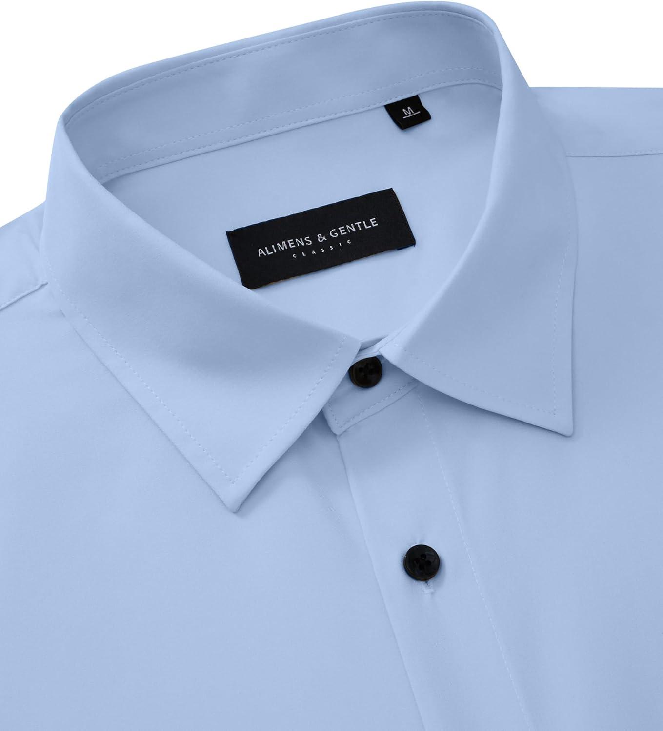 imageAlimens amp Gentle Mens Dress Shirts Long Sleeve 4 Way Stretch Solid Collared Button Down Shirt Regular Fit Formal BusinessLight Blue