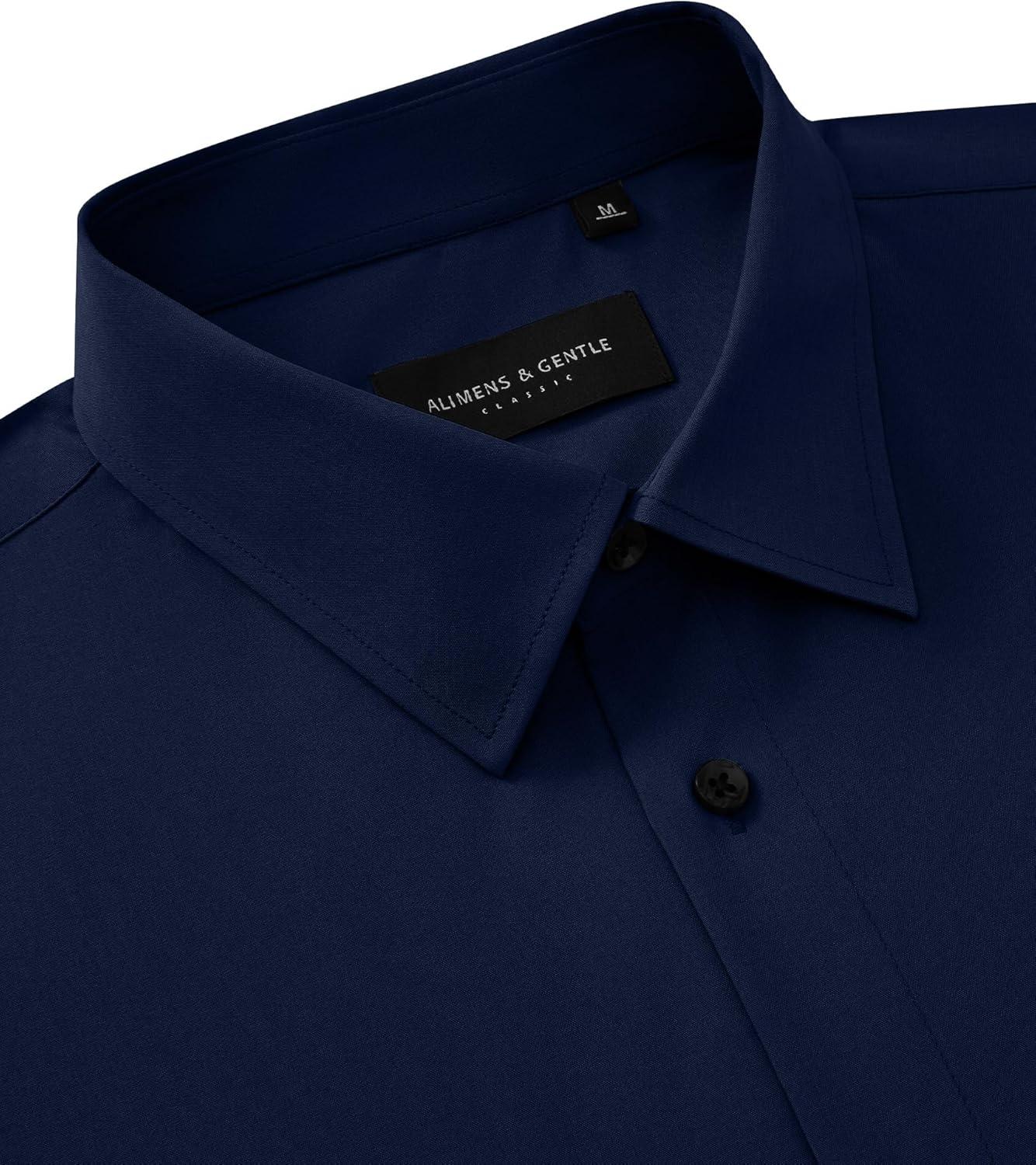 imageAlimens amp Gentle Mens Dress Shirts Long Sleeve 4 Way Stretch Solid Collared Button Down Shirt Regular Fit Formal BusinessNavy Blue