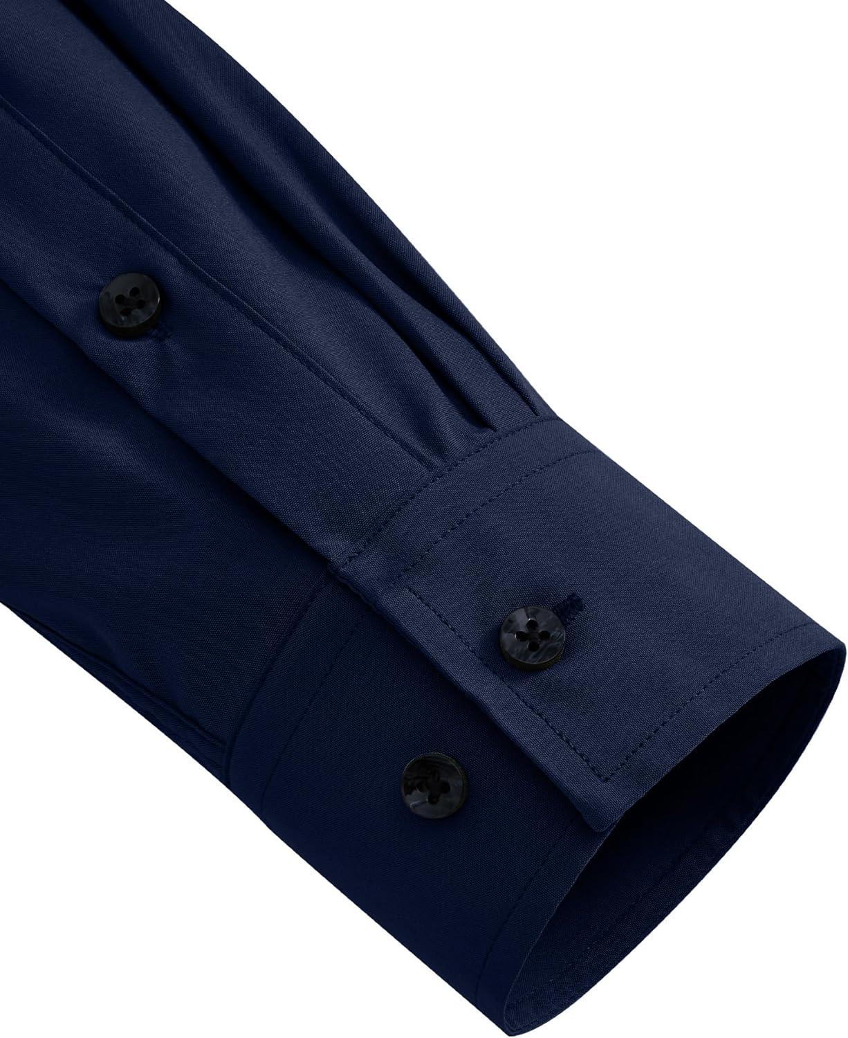 imageAlimens amp Gentle Mens Dress Shirts Long Sleeve 4 Way Stretch Solid Collared Button Down Shirt Regular Fit Formal BusinessNavy Blue