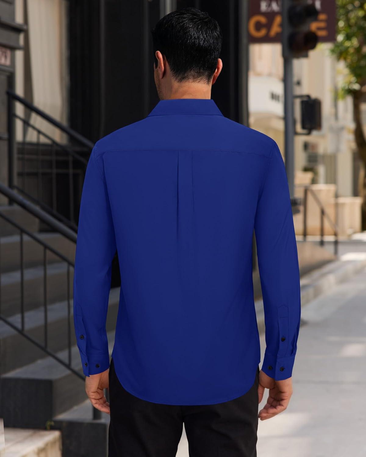 imageAlimens amp Gentle Mens Dress Shirts Long Sleeve 4 Way Stretch Solid Collared Button Down Shirt Regular Fit Formal BusinessRoyal Blue
