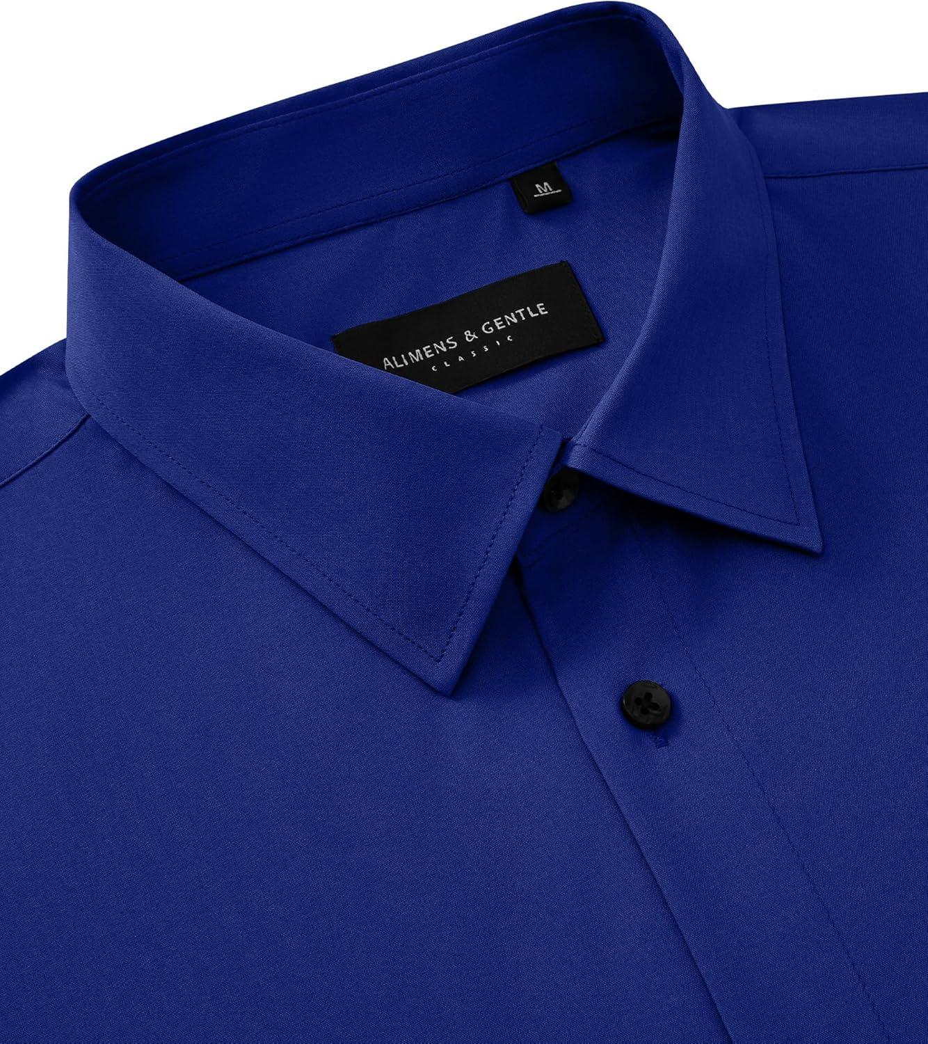 imageAlimens amp Gentle Mens Dress Shirts Long Sleeve 4 Way Stretch Solid Collared Button Down Shirt Regular Fit Formal BusinessRoyal Blue