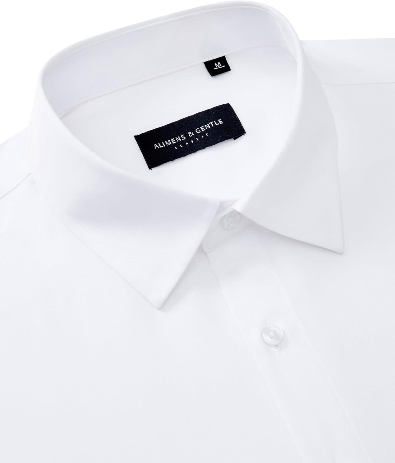imageAlimens amp Gentle Mens Dress Shirts Long Sleeve 4 Way Stretch Solid Collared Button Down Shirt Regular Fit Formal BusinessWhite