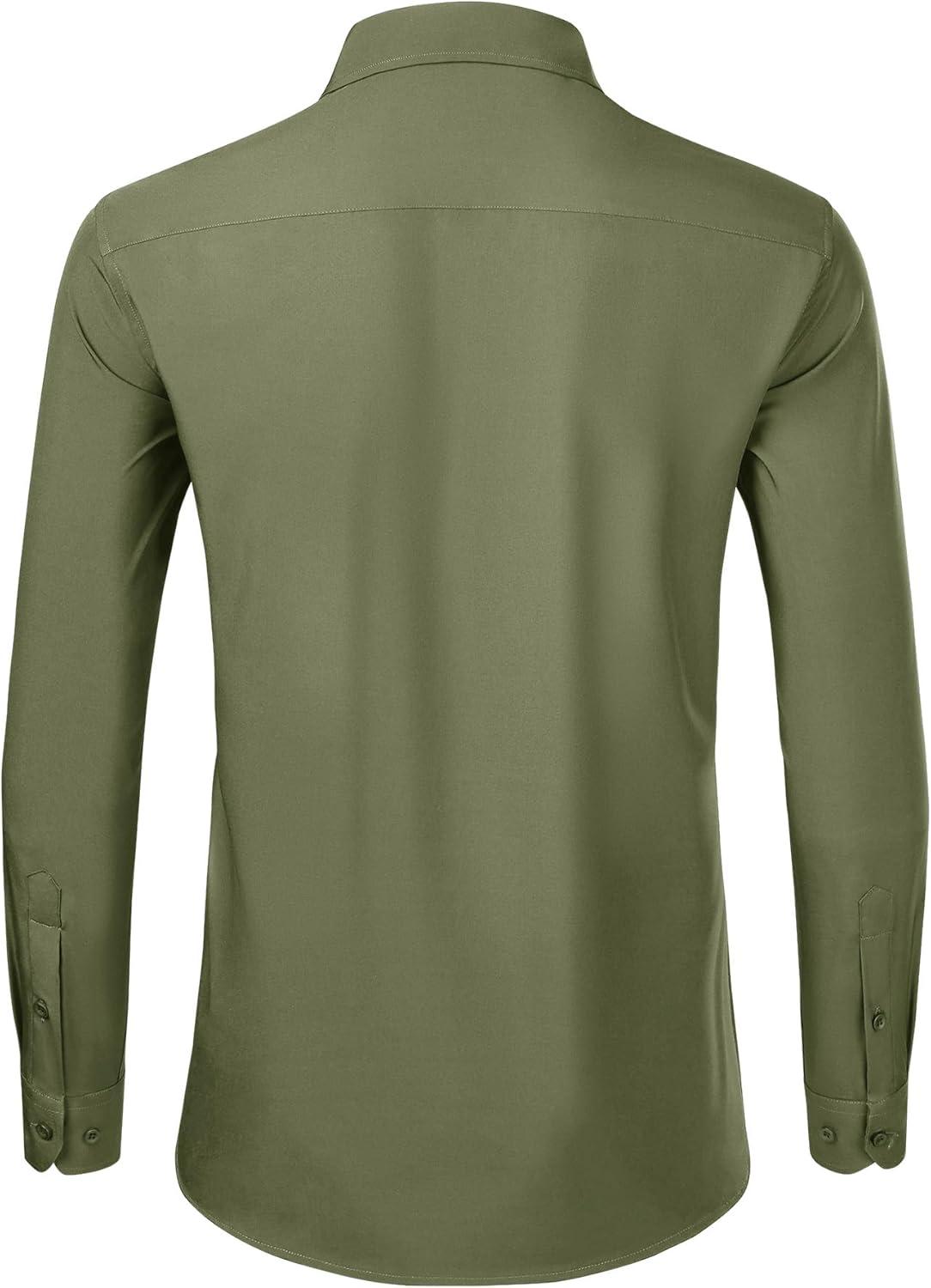 imageAlimens amp Gentle Mens Dress Shirts Long Sleeve Button Down Shirt Men Wrinkle Free Contrast Collar ShirtsArmy Green