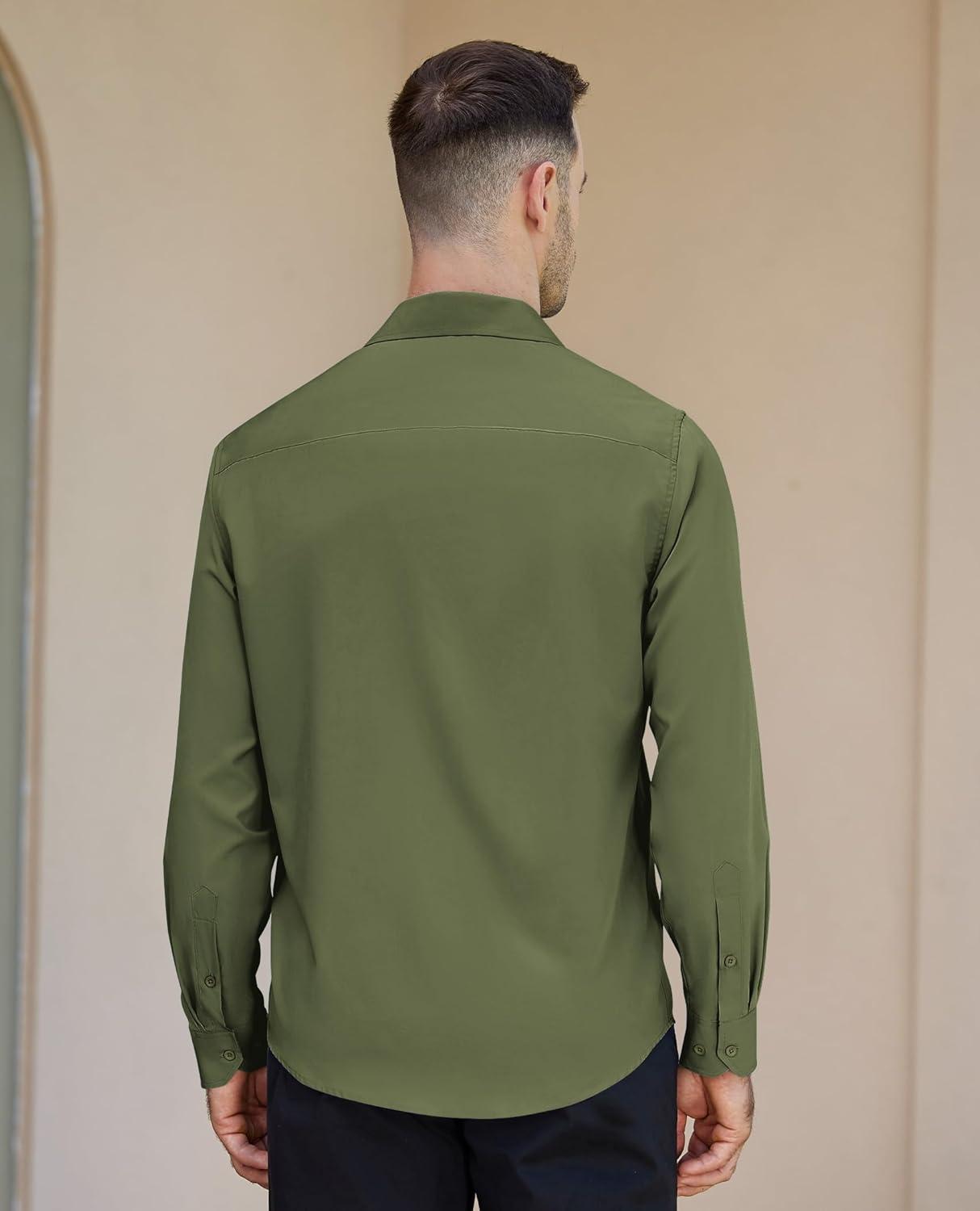 imageAlimens amp Gentle Mens Dress Shirts Long Sleeve Button Down Shirt Men Wrinkle Free Contrast Collar ShirtsArmy Green