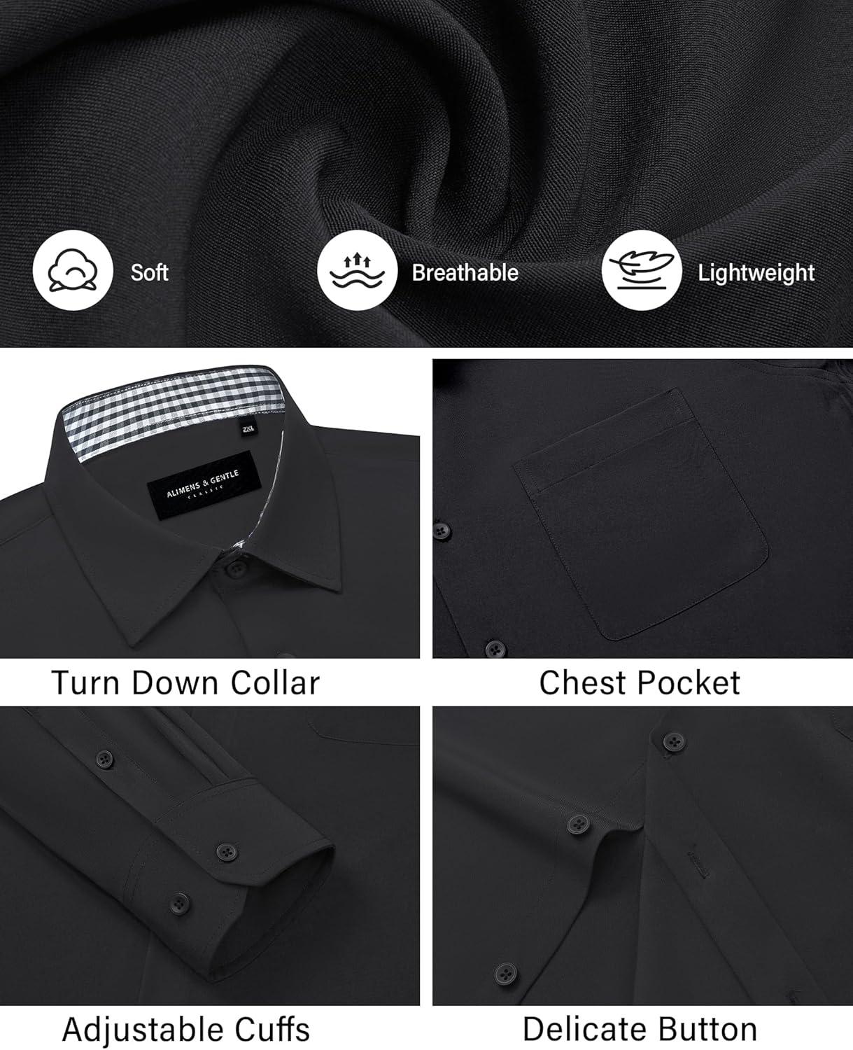 imageAlimens amp Gentle Mens Dress Shirts Long Sleeve Button Down Shirt Men Wrinkle Free Contrast Collar ShirtsBlack