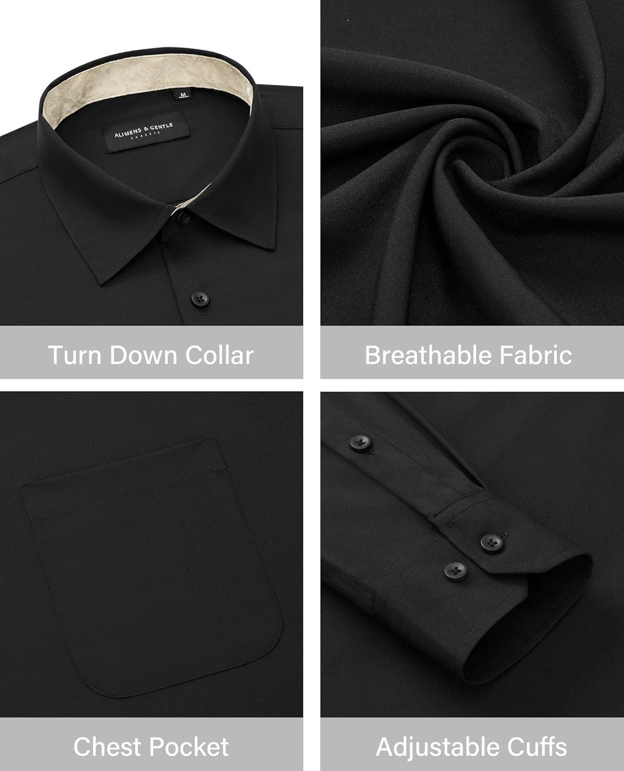 imageAlimens amp Gentle Mens Dress Shirts Long Sleeve Button Down Shirt Men Wrinkle Free Contrast Collar ShirtsBlackchampagne