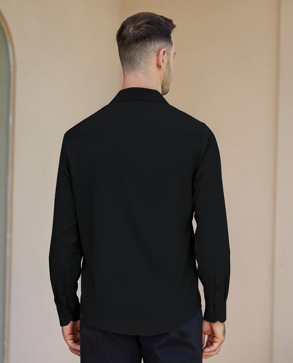 imageAlimens amp Gentle Mens Dress Shirts Long Sleeve Button Down Shirt Men Wrinkle Free Contrast Collar ShirtsBlackchampagne