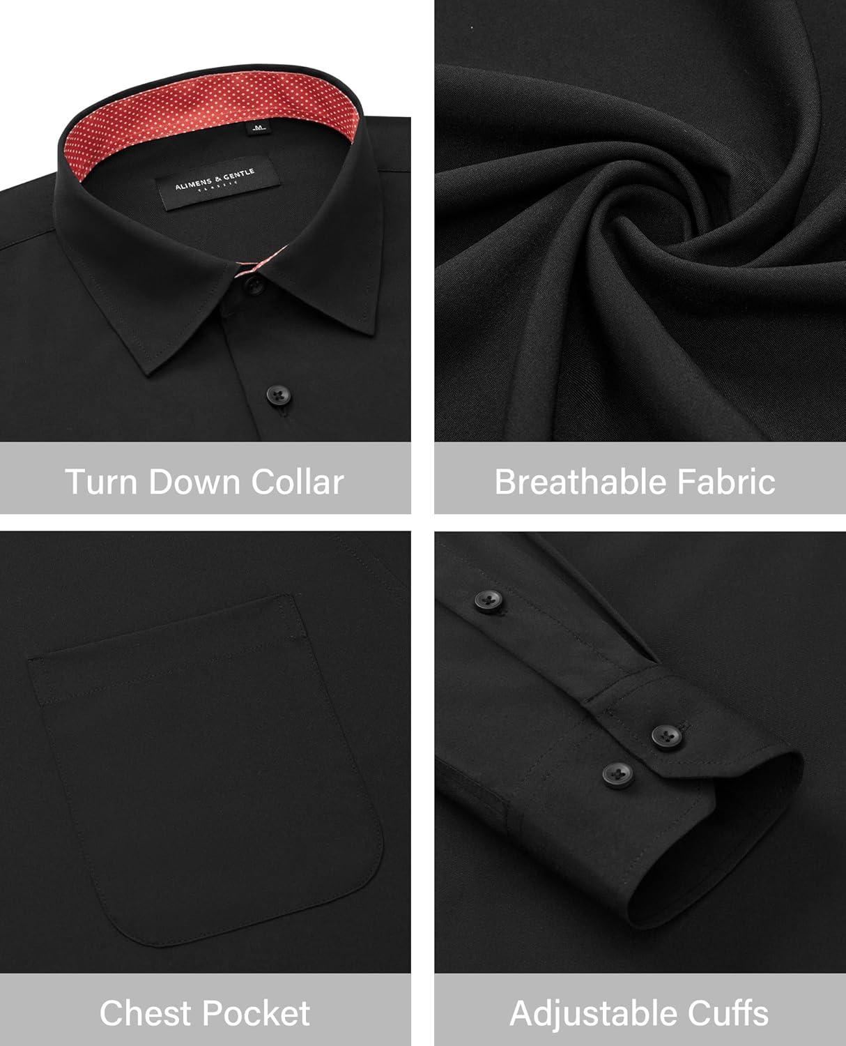 imageAlimens amp Gentle Mens Dress Shirts Long Sleeve Button Down Shirt Men Wrinkle Free Contrast Collar ShirtsBlackred Polka Dots