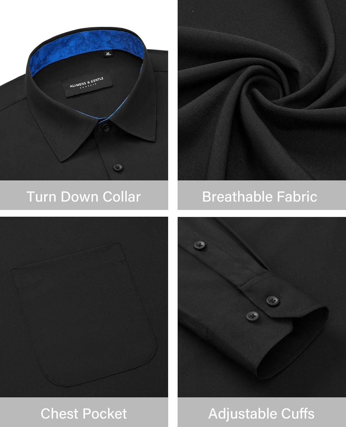 imageAlimens amp Gentle Mens Dress Shirts Long Sleeve Button Down Shirt Men Wrinkle Free Contrast Collar ShirtsBlackroyal Blue