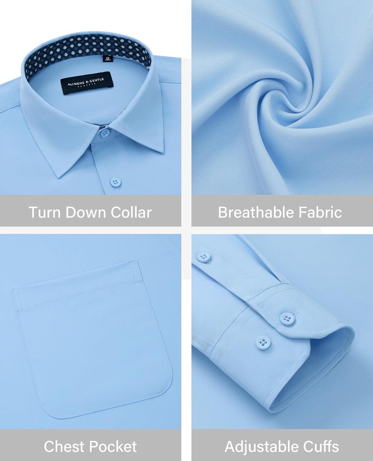imageAlimens amp Gentle Mens Dress Shirts Long Sleeve Button Down Shirt Men Wrinkle Free Contrast Collar ShirtsBluepolka Dots